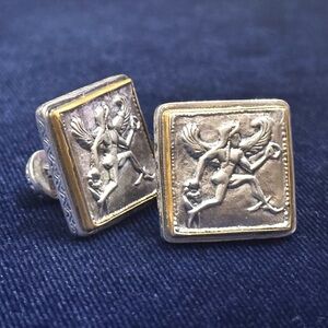 Konstantino 750 (18K) Gold & 925 Sterling Silver Cuff Links with Engraved Design